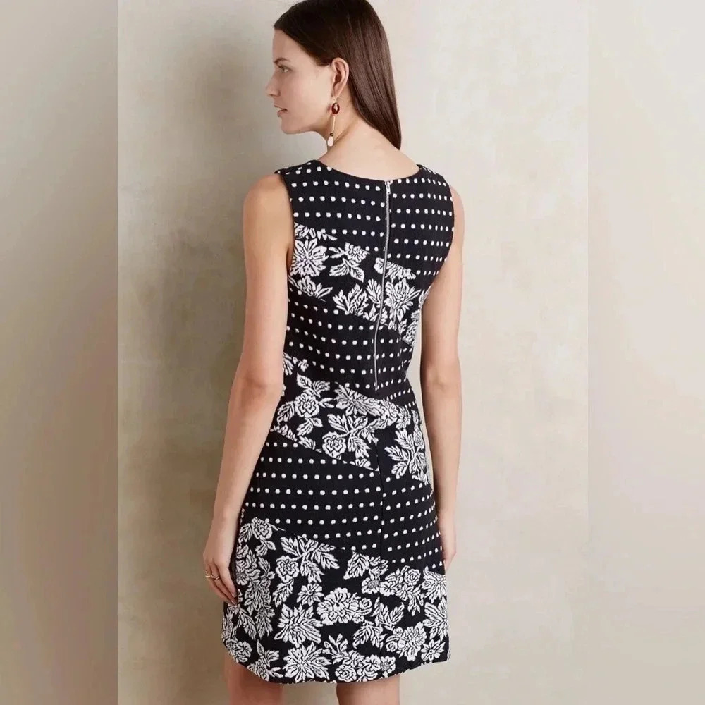 Anthropologie | Maeve Effemy Jacquard Shift Dress Size XS Floral Polka Dot - Picture 2 of 6